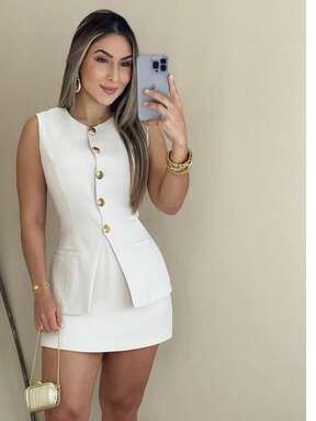 Conjunto Feminino Alfaiataria Elegante Colete Short Saia